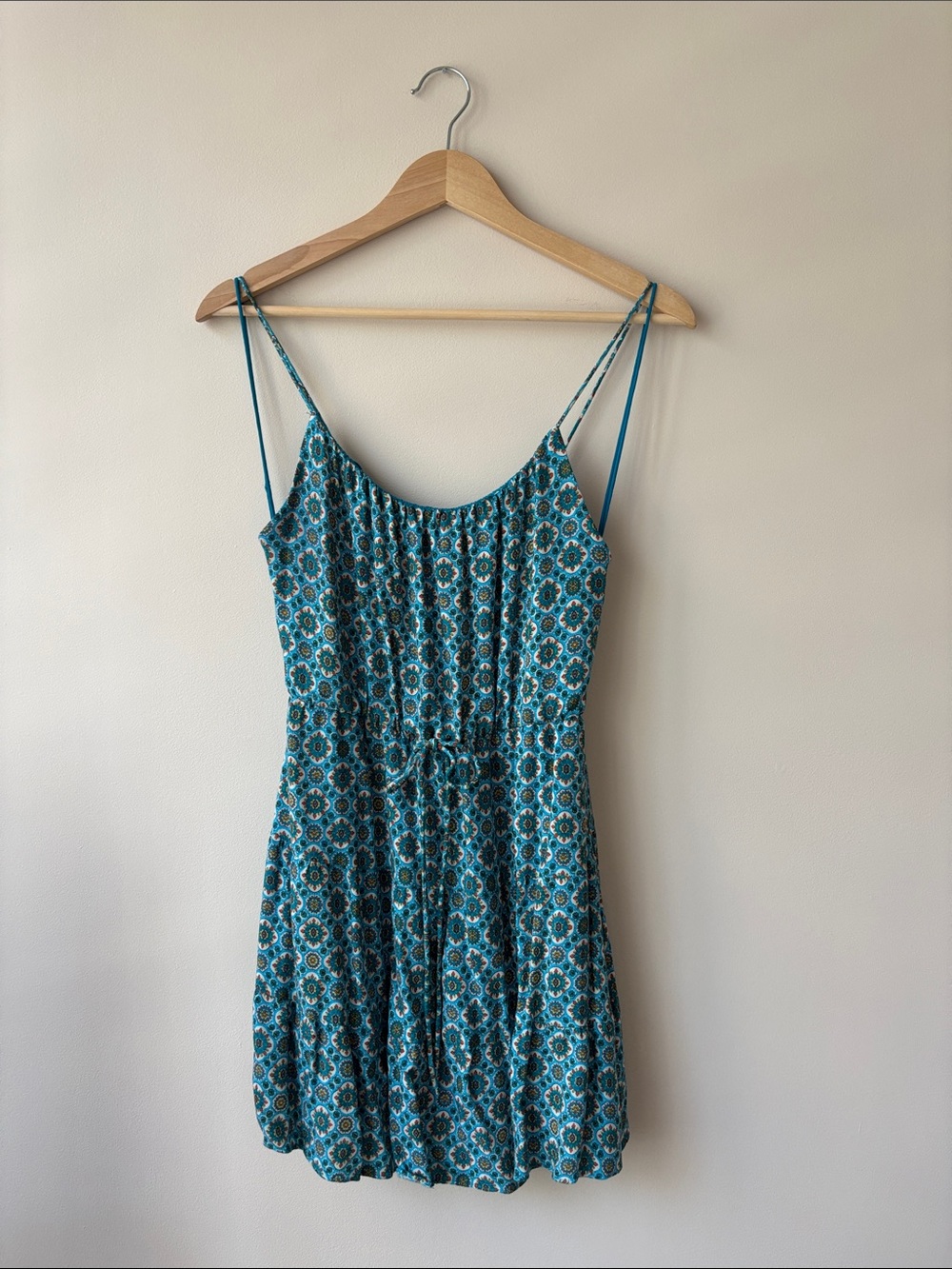 Alice + Olivia Teal Floral Spaghetti Strap Mini Dress